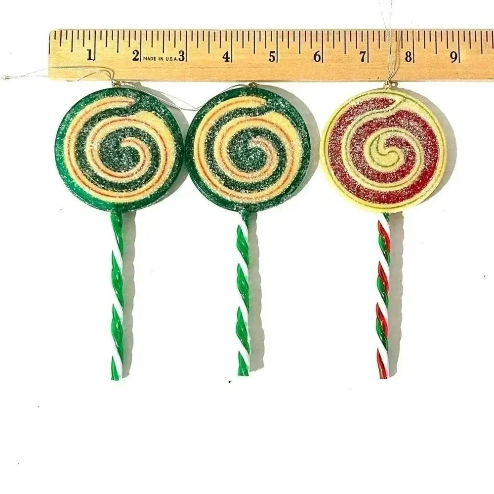 Vintage x3 Christmas Lollipop Hanging Ornaments Glitter Tree Swirl Design Art - Picture 9 of 9